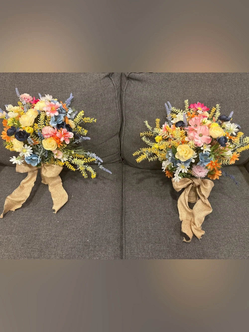 2-Elegant Mixed Artificial Floral Bouquets in Yellow, Navy, Pink & Blue